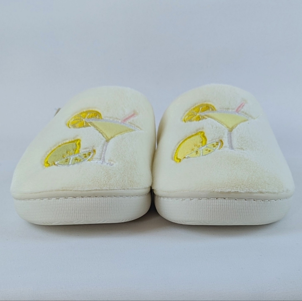 Slippers Lemon Drop Martini Embroidery Faux Fur Slip On Ivory M (6.5-7.5) NWT - Picture 7 of 13